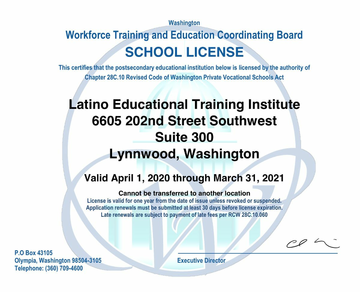 facsimile of LETI LVS license from WA State.